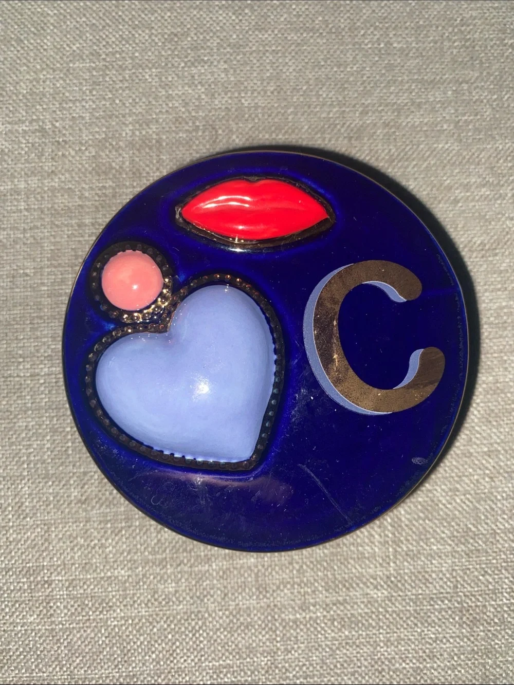 Anthropologie Trinket dish box letter initial C Lips Heart
